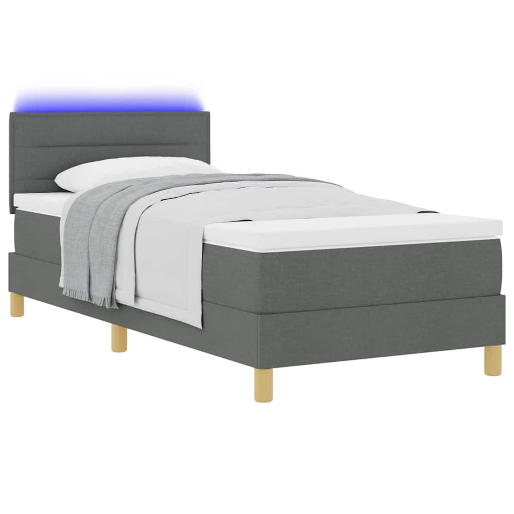 LED Boxspringbett mit Matratze Dunkelgrau 100 x 200 cm Stoff