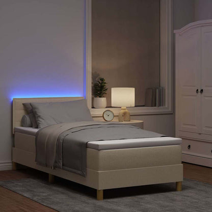 LED Boxspringbett mit Matratze mit LED Creme 100 x 200 cm Stoff