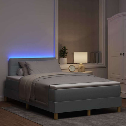 LED Boxspringbett mit Matratze Hellgrau 120 x 200 cm Stoff