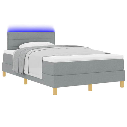 LED Boxspringbett mit Matratze Hellgrau 120 x 200 cm Stoff