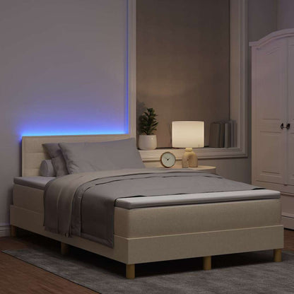 LED Boxspringbett mit Matratze mit LED Creme 120 x 200 cm Stoff