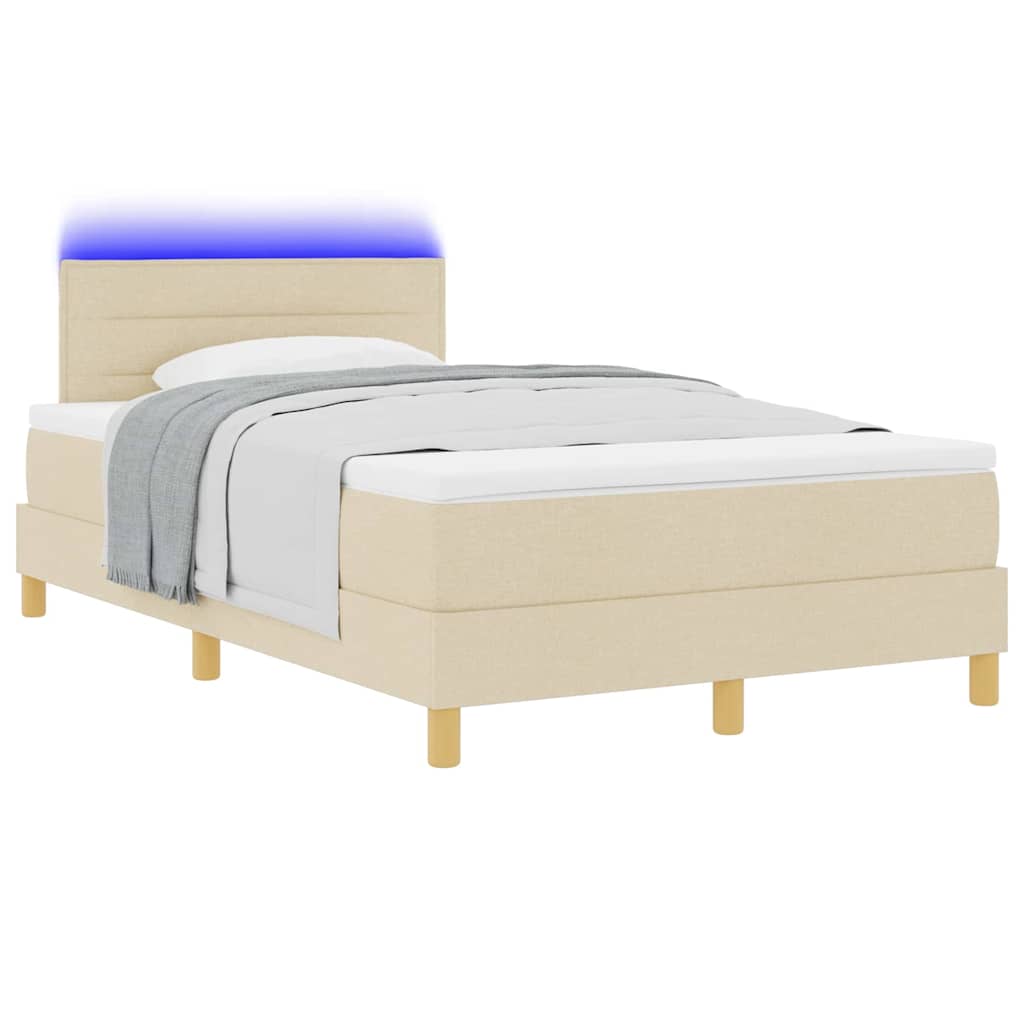 LED Boxspringbett mit Matratze mit LED Creme 120 x 200 cm Stoff