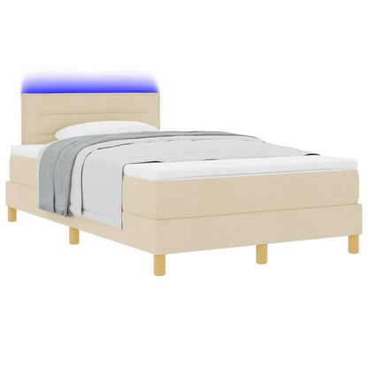 LED Boxspringbett mit Matratze mit LED Creme 120 x 200 cm Stoff