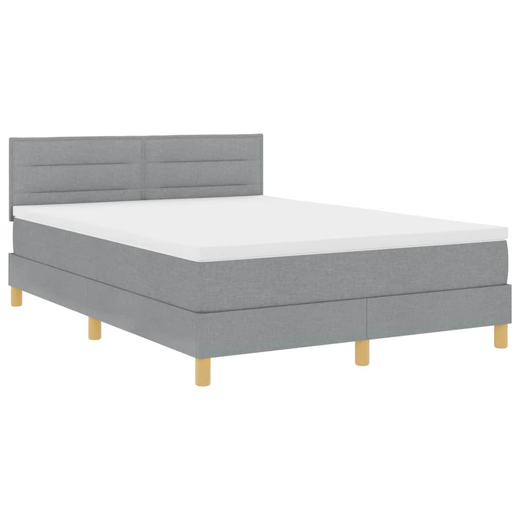 LED Boxspringbett mit Matratze Hellgrau 140 x 190 cm Stoff