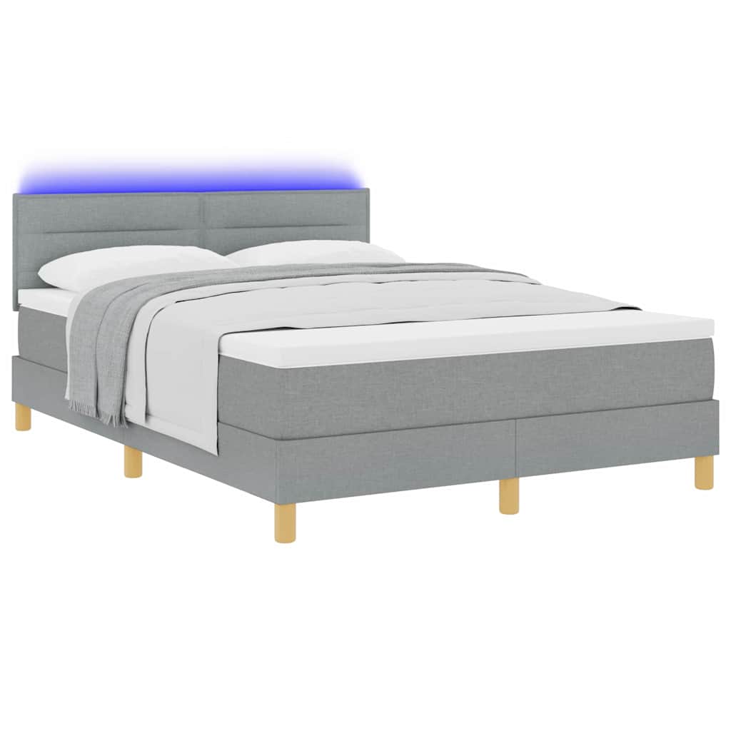 LED Boxspringbett mit Matratze Hellgrau 140 x 190 cm Stoff