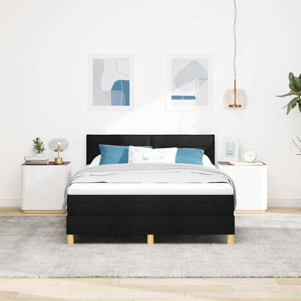 vidaXL LED Boxspringbett mit Matratze Schwarz 140 x 190 cm Stoff