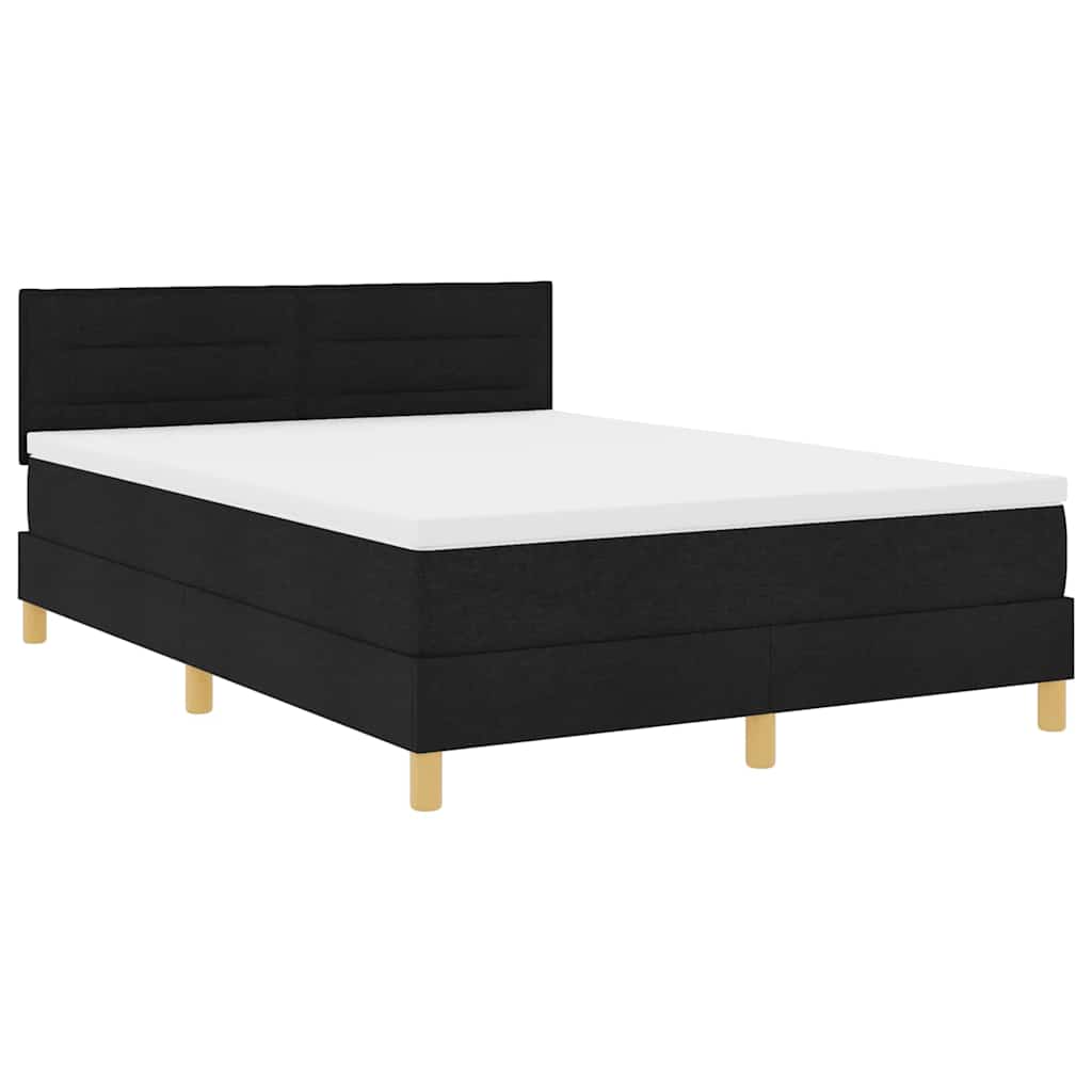 vidaXL LED Boxspringbett mit Matratze Schwarz 140 x 190 cm Stoff