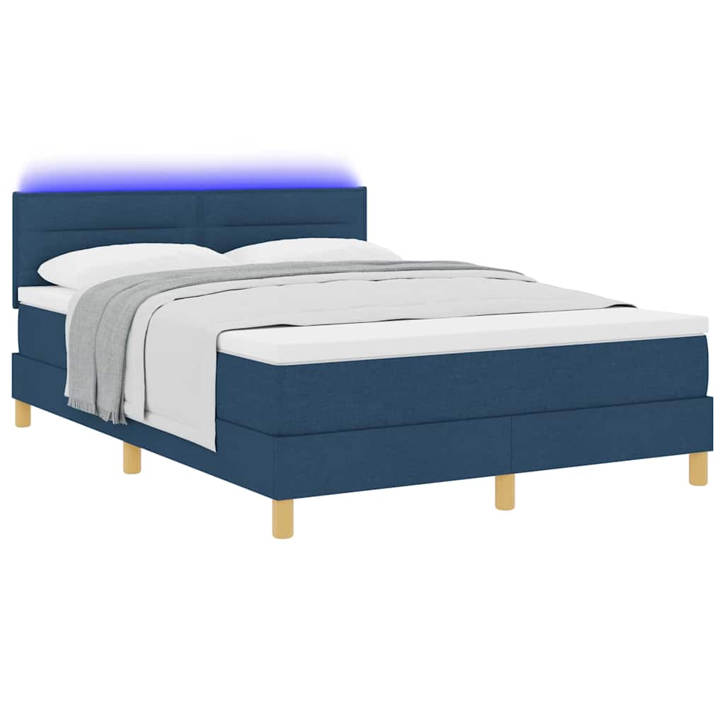 LED Boxspringbett mit Matratze mit LED Blau 140 x 190 cm Stoff