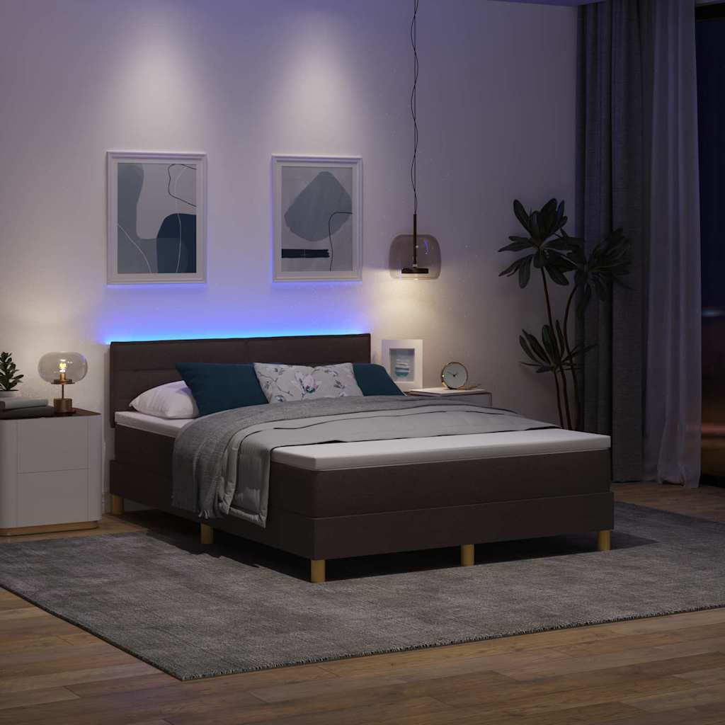 LED Boxspringbett mit Matratze Dunkelbraun 140 x 200 cm Stoff