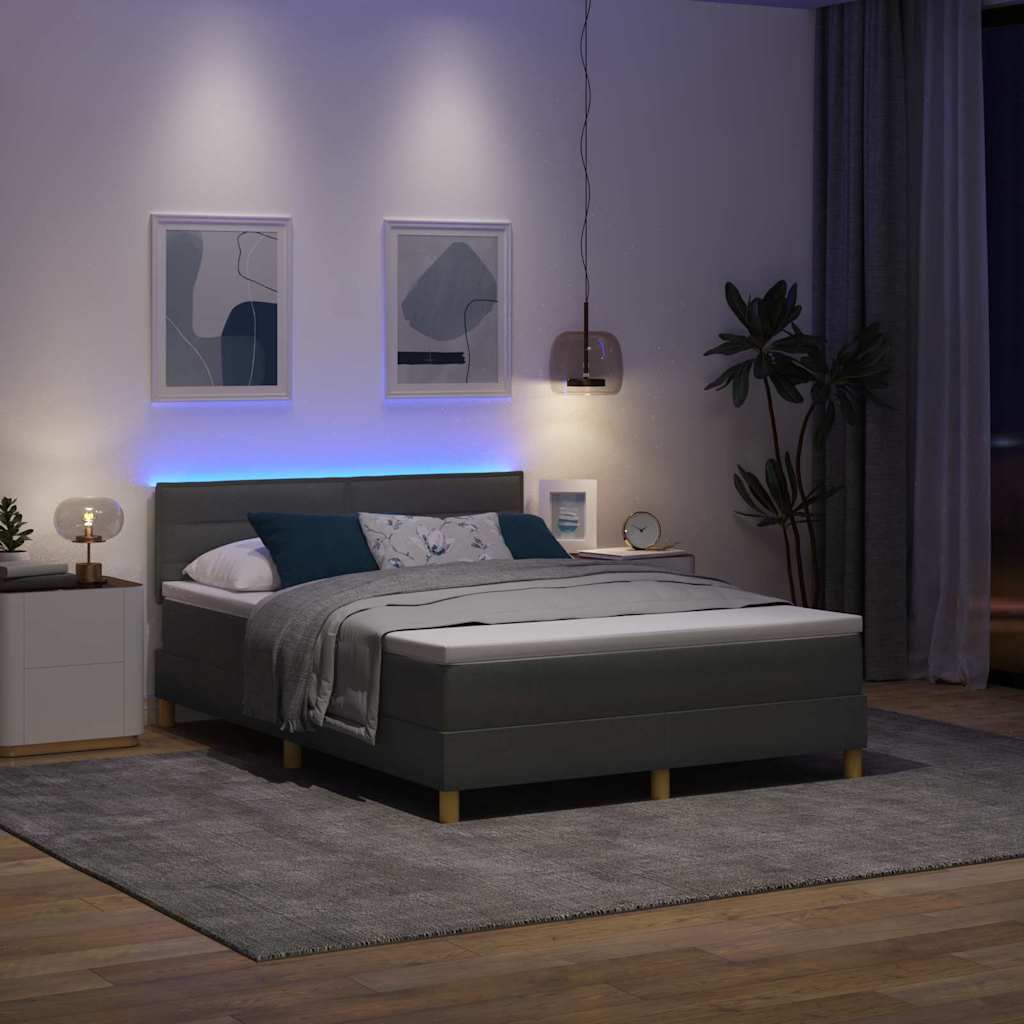 LED Boxspringbett mit Matratze Dunkelgrau 160 x 200 cm Stoff
