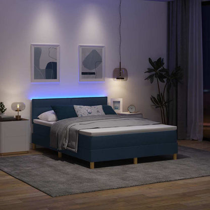 LED Boxspringbett mit Matratze mit LED Blau 160 x 200 cm Stoff