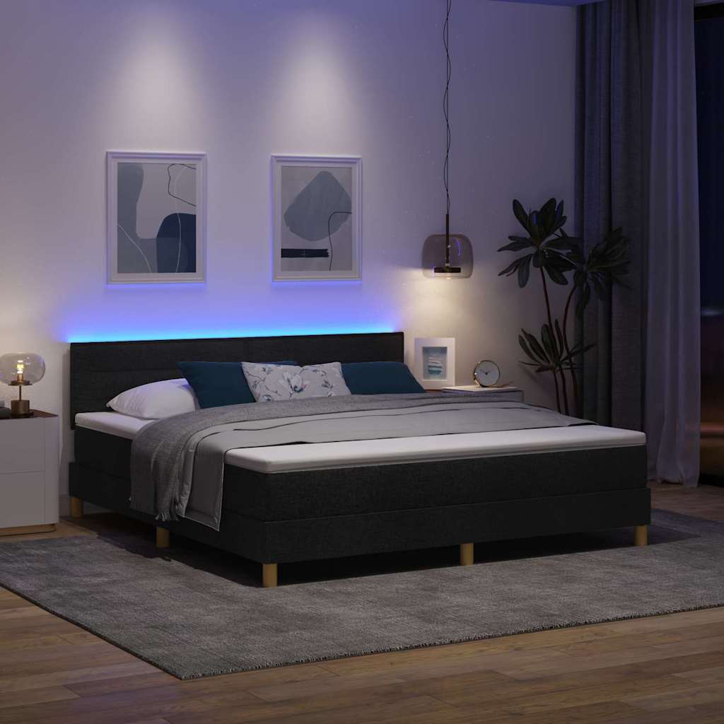 LED Boxspringbett mit Matratze Schwarz 180 x 200 cm Stoff
