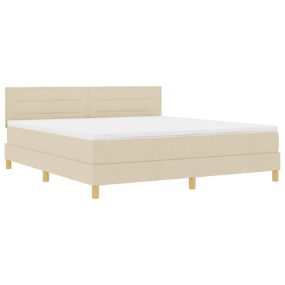 LED Boxspringbett mit Matratze mit LED Creme 180 x 200 cm Stoff