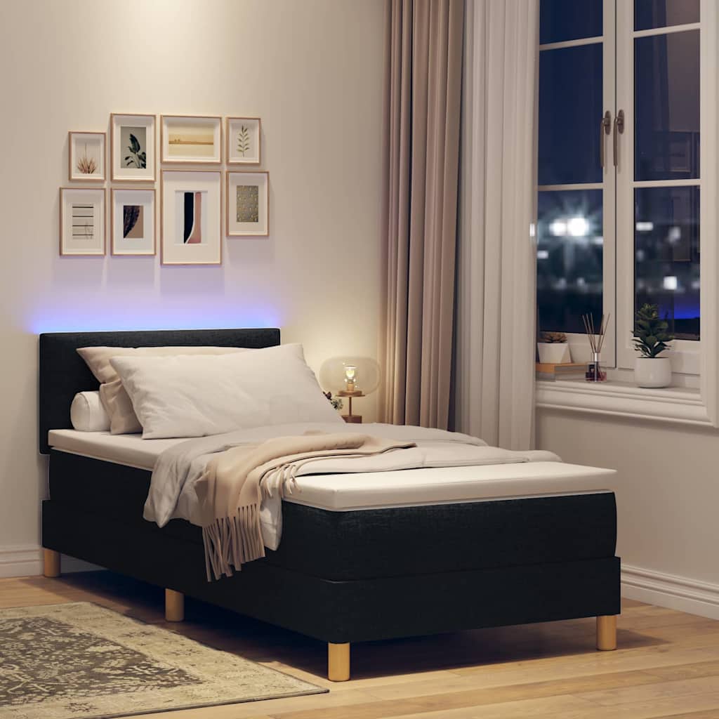 LED Boxspringbett mit Matratze Schwarz 90 x 190 cm Stoff