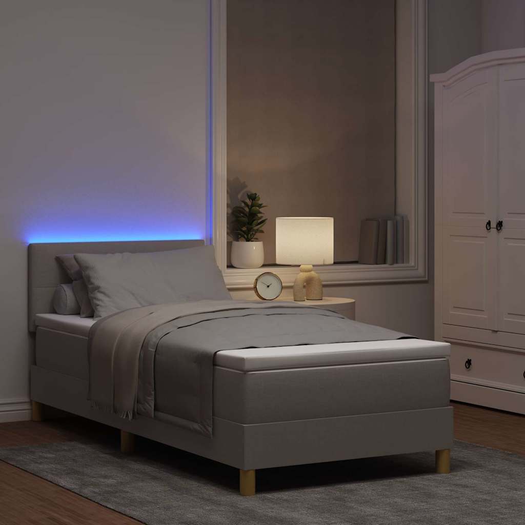 vidaXL LED Boxspringbett mit Matratze mit LED Taupe 90 x 190 cm Stoff
