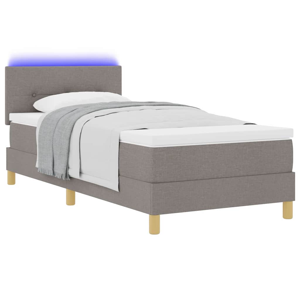 vidaXL LED Boxspringbett mit Matratze mit LED Taupe 90 x 190 cm Stoff