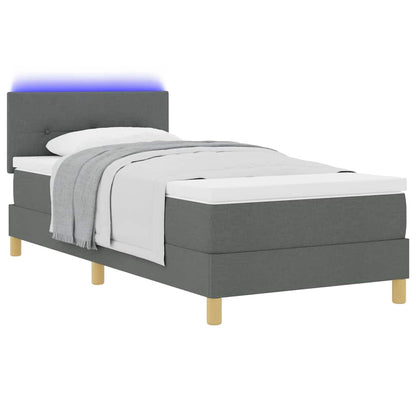 LED Boxspringbett mit Matratze Dunkelgrau 90 x 200 cm Stoff