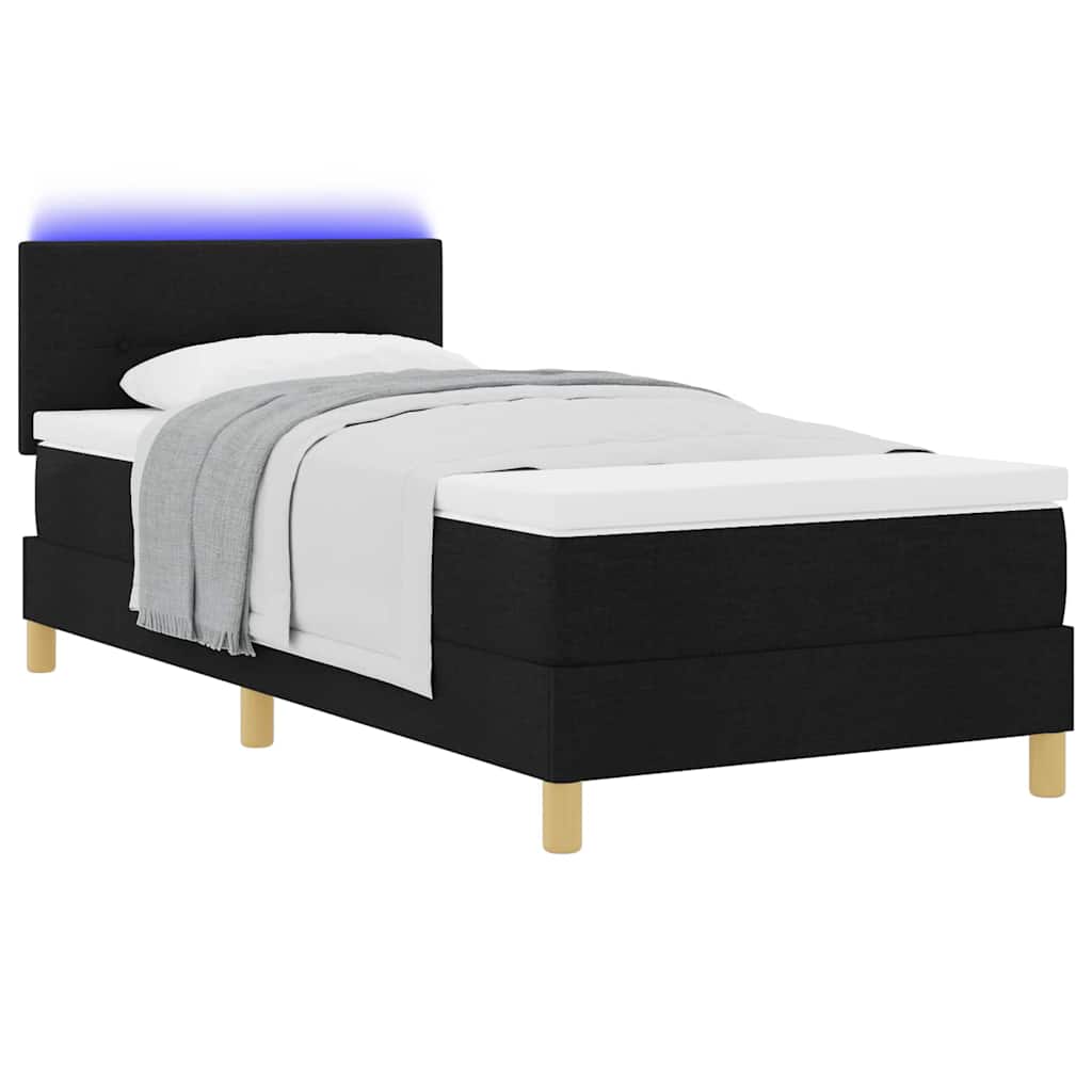 LED Boxspringbett mit Matratze Schwarz 90 x 200 cm Stoff