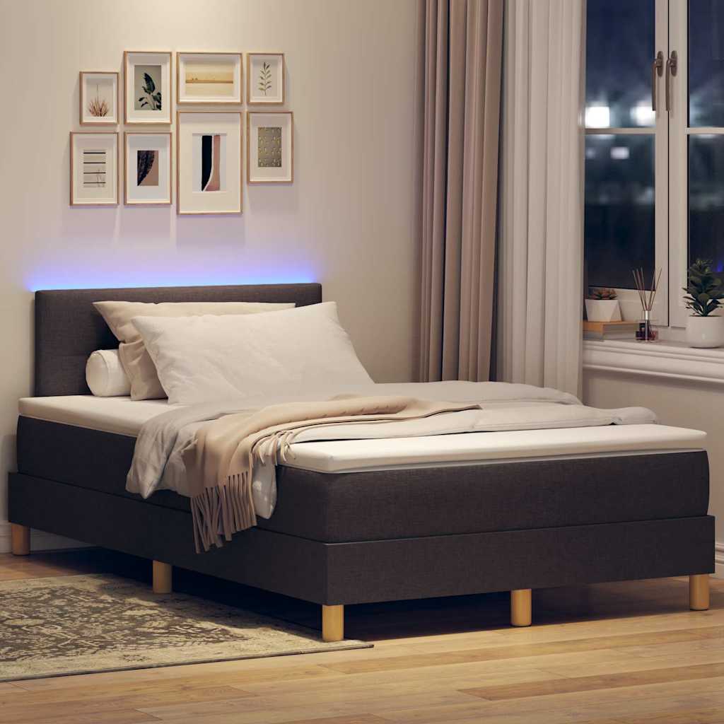 LED Boxspringbett mit Matratze Dunkelbraun 120 x 190 cm Stoff