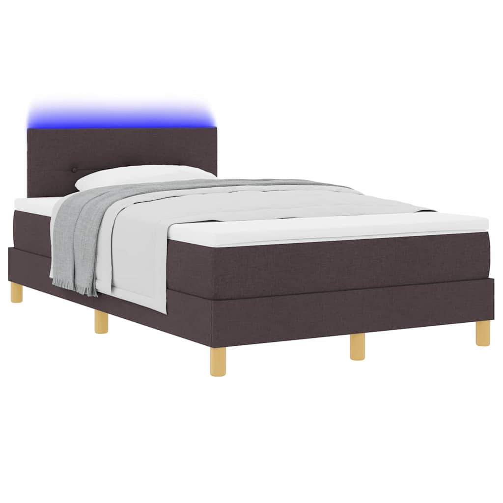 LED Boxspringbett mit Matratze Dunkelbraun 120 x 190 cm Stoff