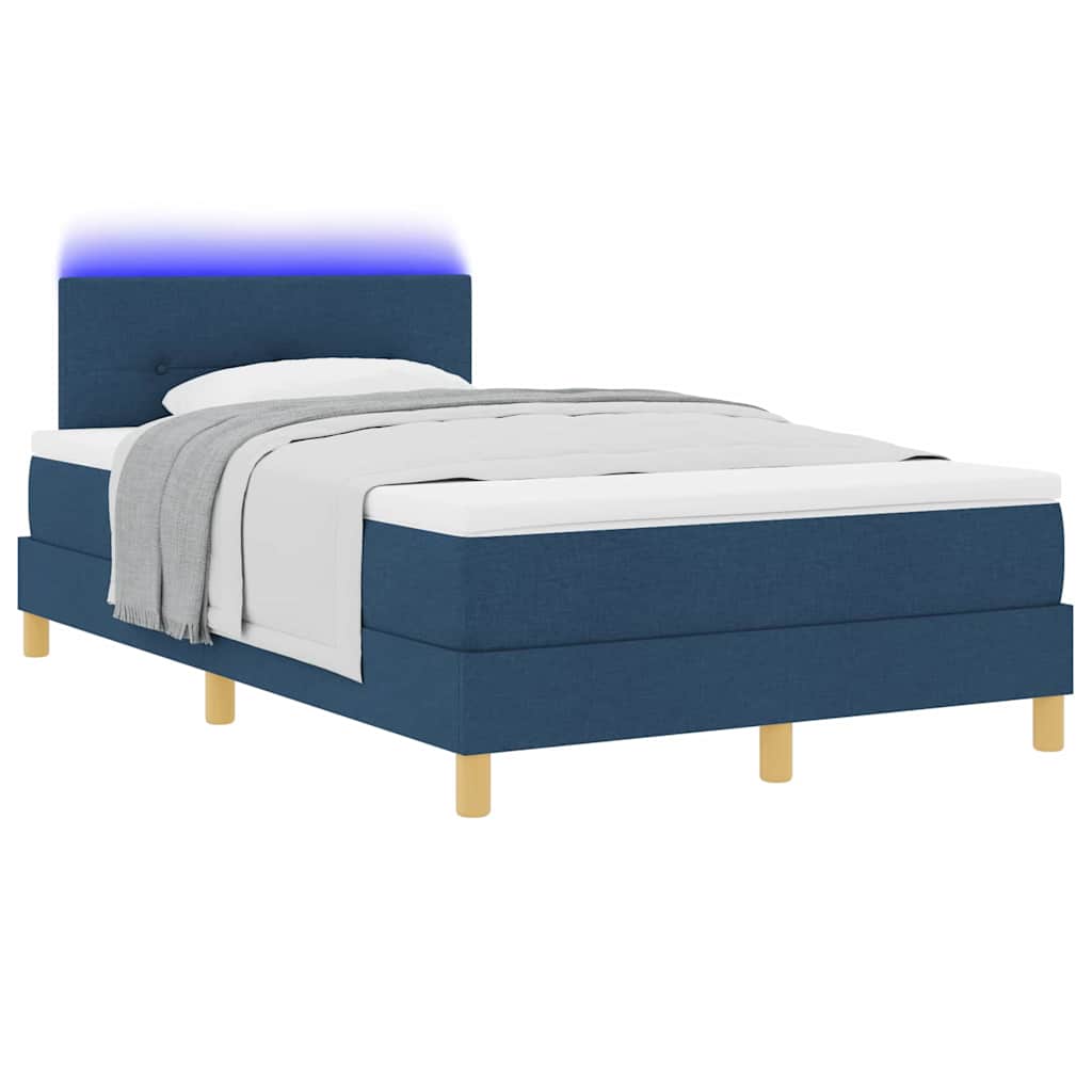 LED Boxspringbett mit Matratze mit LED Blau 120 x 200 cm Stoff