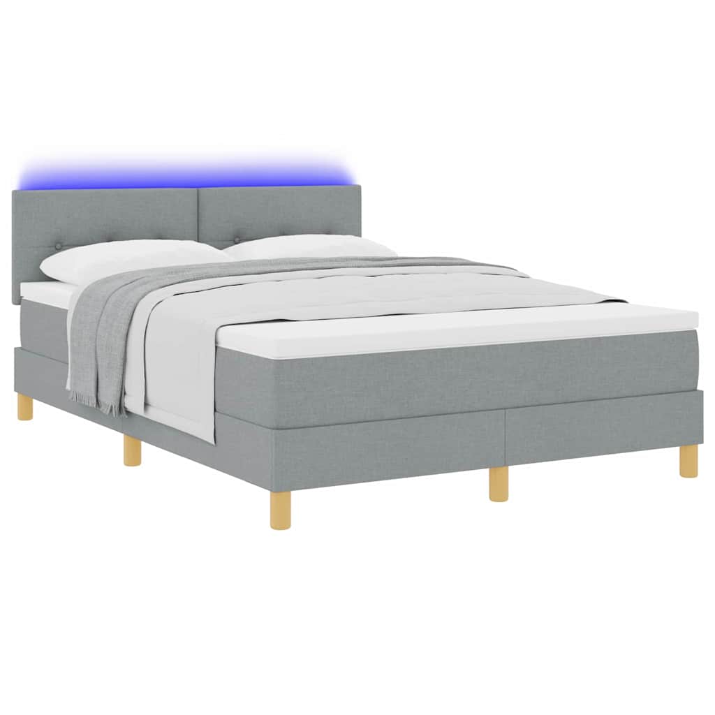 LED Boxspringbett mit Matratze Hellgrau 140 x 200 cm Stoff