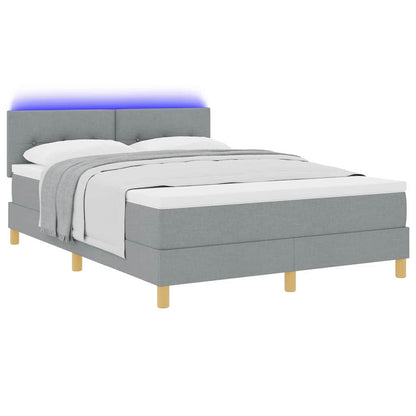 LED Boxspringbett mit Matratze Hellgrau 140 x 200 cm Stoff
