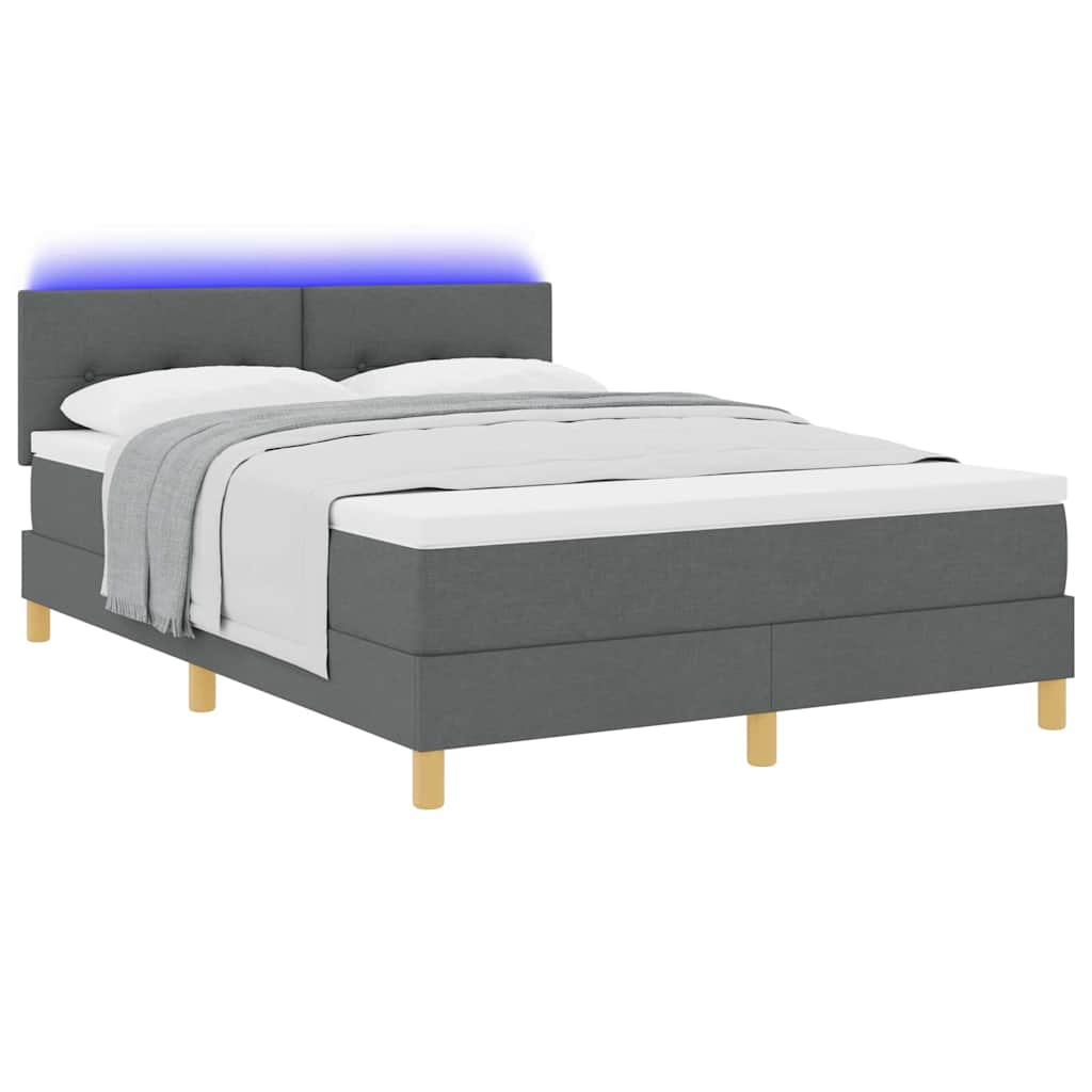 LED Boxspringbett mit Matratze Dunkelgrau 160 x 200 cm Stoff