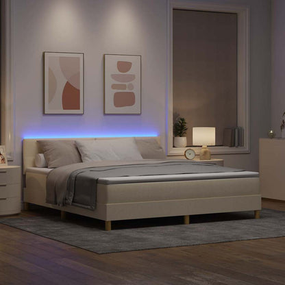 LED Boxspringbett mit Matratze mit LED Creme 180 x 200 cm Stoff