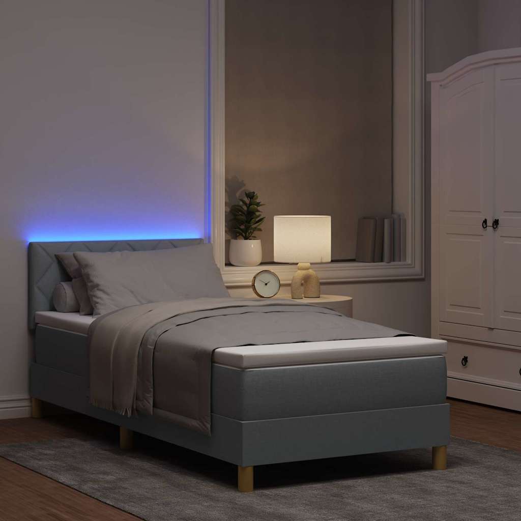 LED Boxspringbett mit Matratze Hellgrau 90 x 200 cm Stoff