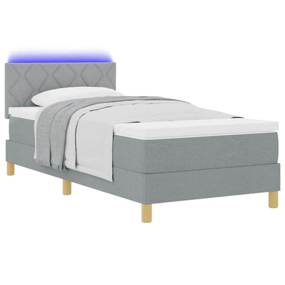 LED Boxspringbett mit Matratze Hellgrau 90 x 200 cm Stoff