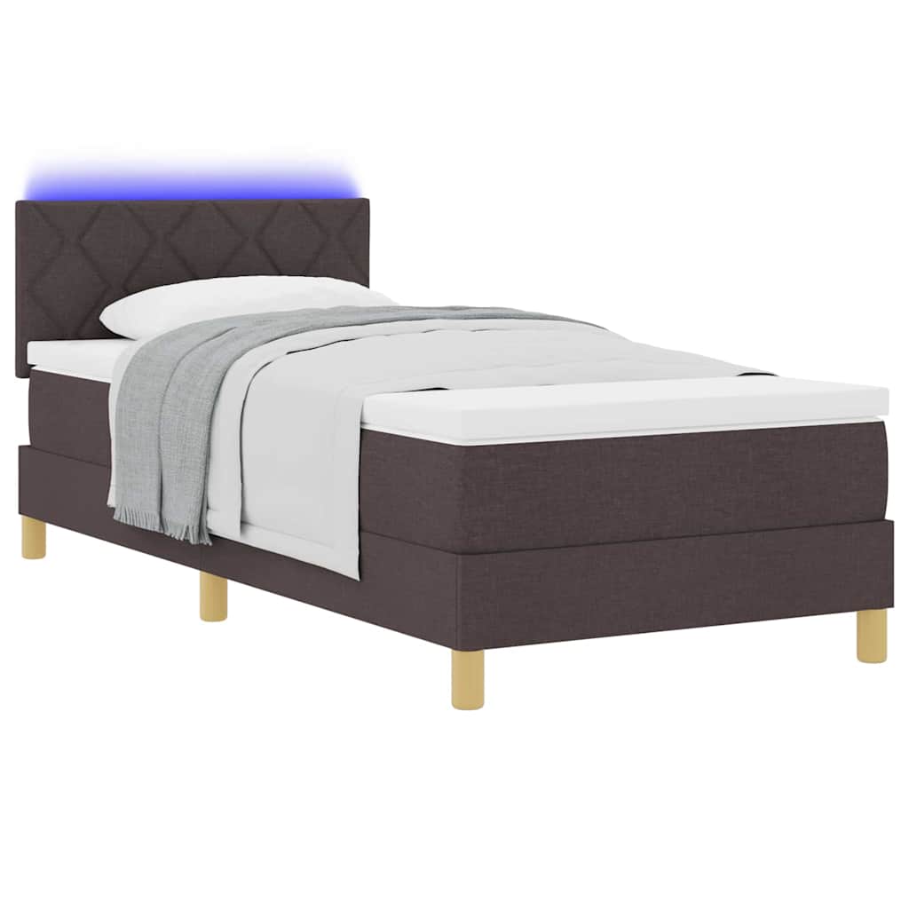 LED Boxspringbett mit Matratze Dunkelbraun 90 x 200 cm Stoff