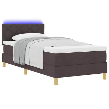 LED Boxspringbett mit Matratze Dunkelbraun 90 x 200 cm Stoff