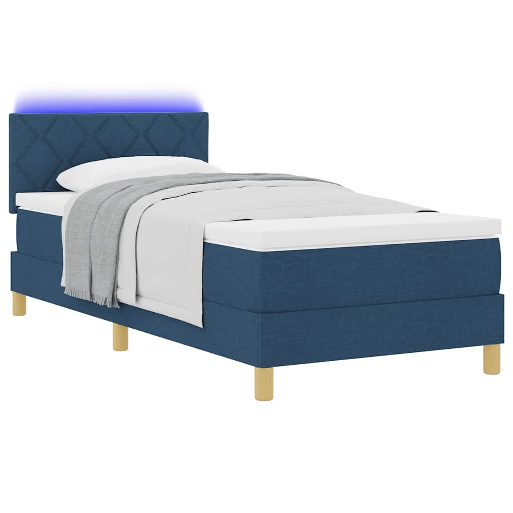 LED Boxspringbett mit Matratze mit LED Blau 90 x 200 cm Stoff