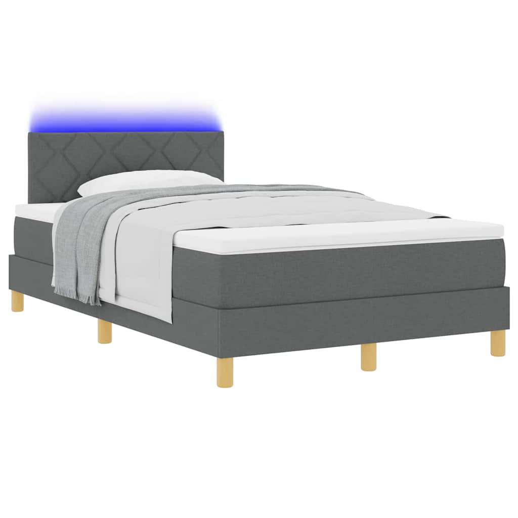 LED Boxspringbett mit Matratze Dunkelgrau 120 x 200 cm Stoff