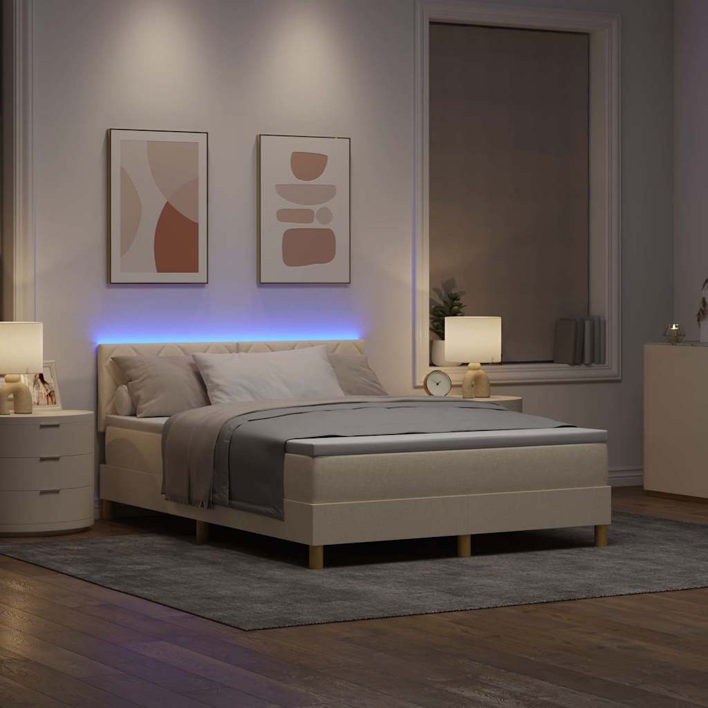 LED Boxspringbett mit Matratze mit LED Creme 160 x 200 cm Stoff