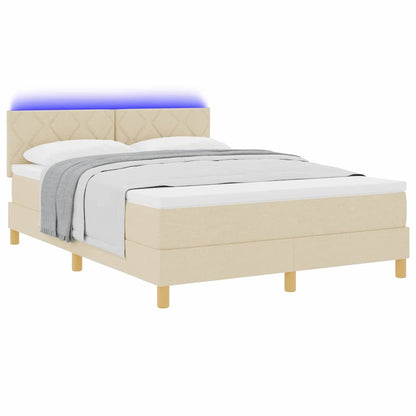 LED Boxspringbett mit Matratze mit LED Creme 160 x 200 cm Stoff