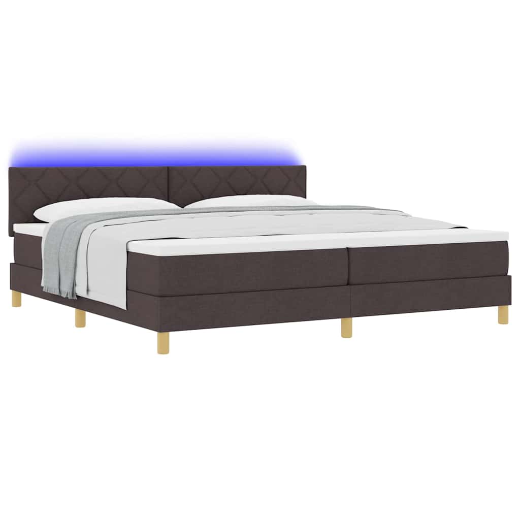 LED Boxspringbett mit Matratze Dunkelbraun 200 x 200 cm Stoff
