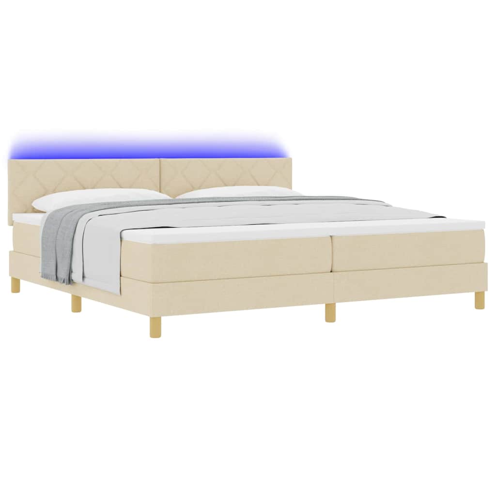LED Boxspringbett mit Matratze mit LED Creme 200 x 200 cm Stoff
