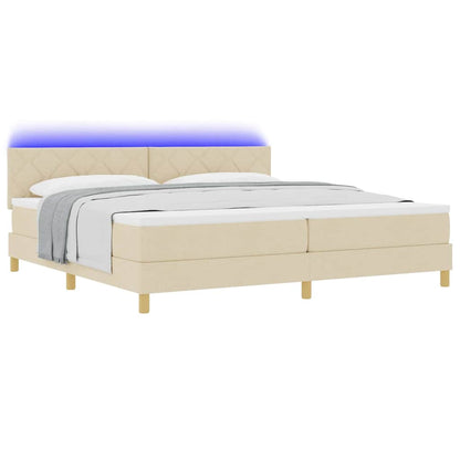 LED Boxspringbett mit Matratze mit LED Creme 200 x 200 cm Stoff