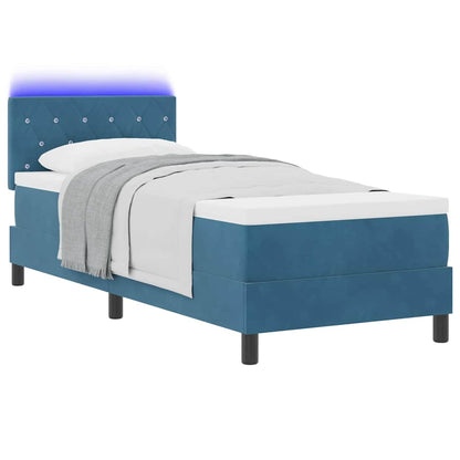 LED Boxspringbett mit Matratze Dunkelblau 80 x 200 cm Samt