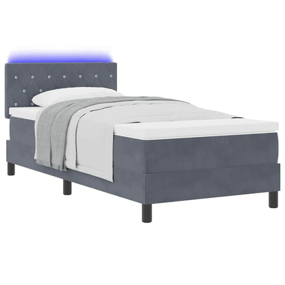 LED Boxspringbett mit Matratze Dunkelgrau 90 x 190 cm Samt