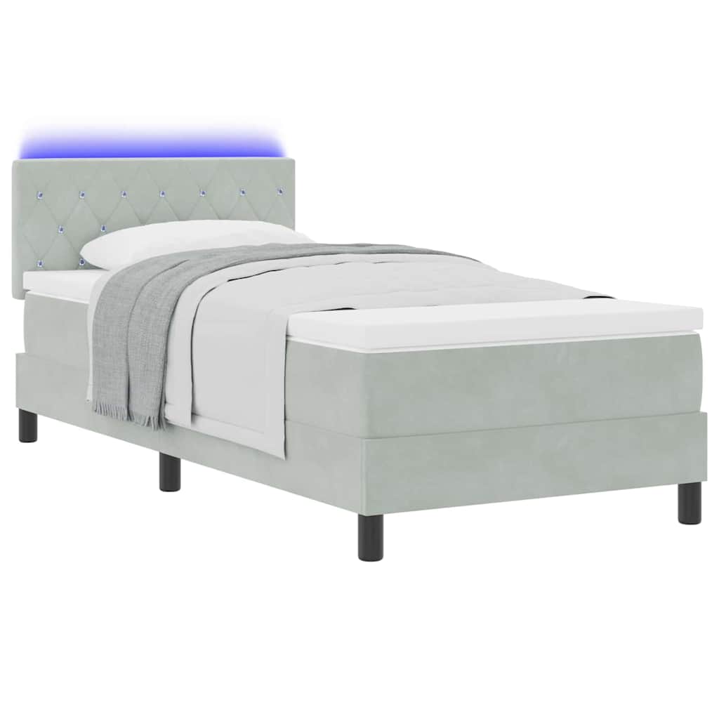 LED Boxspringbett mit Matratze Hellgrau 90 x 200 cm Samt