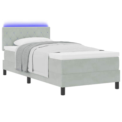 LED Boxspringbett mit Matratze Hellgrau 90 x 200 cm Samt