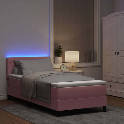 LED Boxspringbett mit Matratze mit LED Rosa 90 x 200 cm Samt