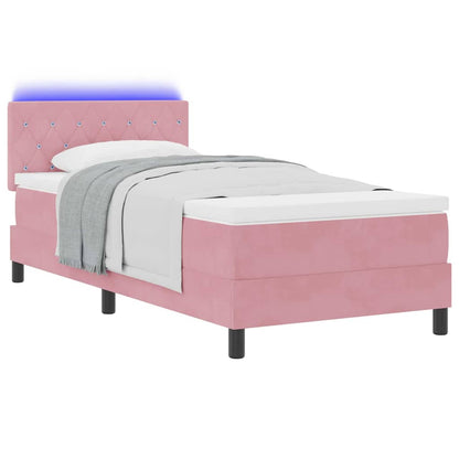 LED Boxspringbett mit Matratze mit LED Rosa 90 x 200 cm Samt