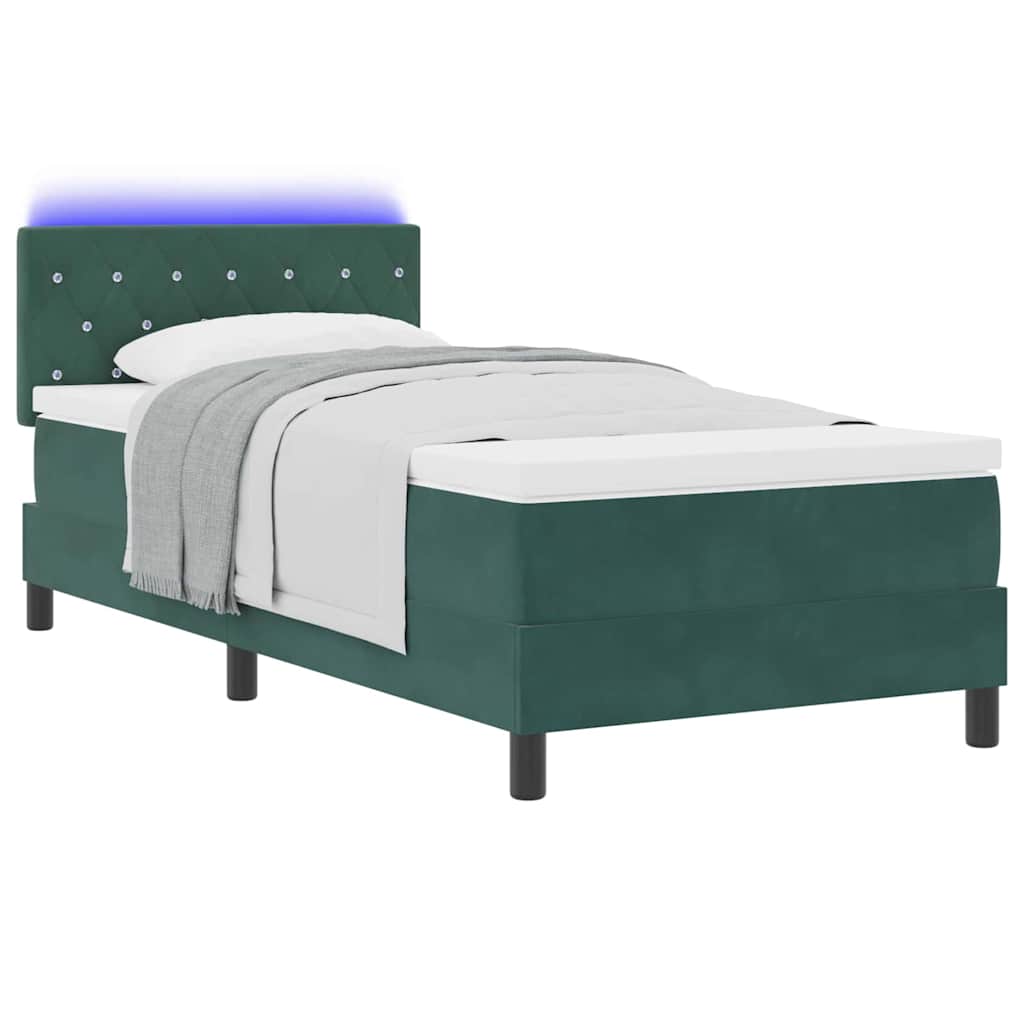LED Boxspringbett mit Matratze Dunkelgrün 100 x 200 cm Samt