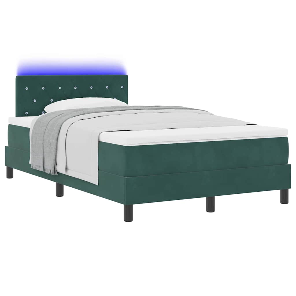 LED Boxspringbett mit Matratze Dunkelgrün 120 x 190 cm Samt
