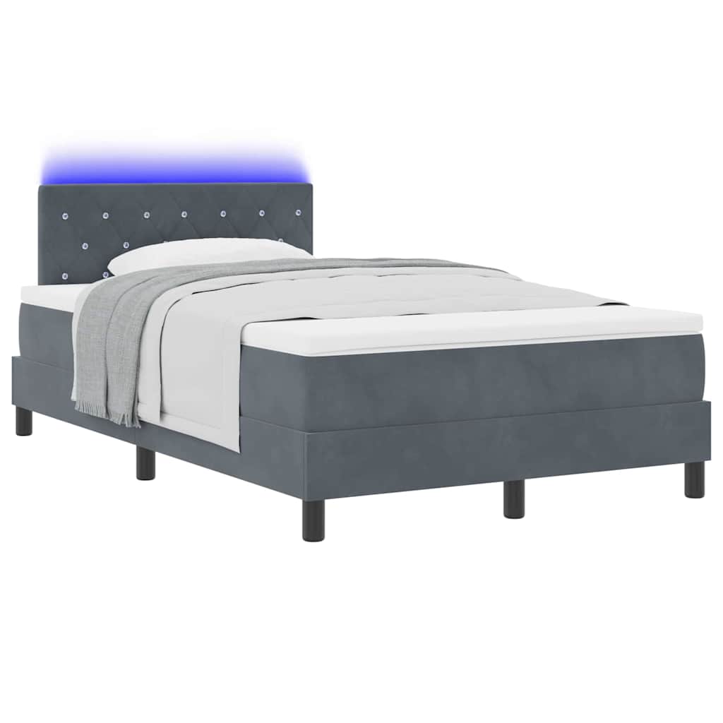 LED Boxspringbett mit Matratze Dunkelgrau 120 x 200 cm Samt