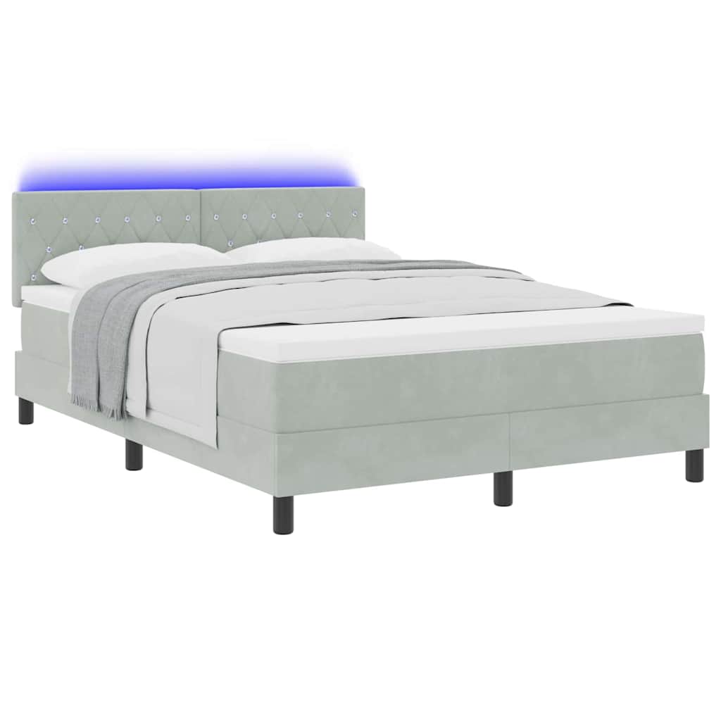 LED Boxspringbett mit Matratze Hellgrau 160 x 200 cm Samt